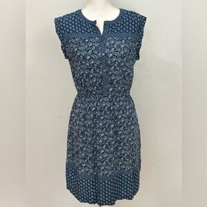LOFT Navy Mixed-Print Button Front Mini Dress
